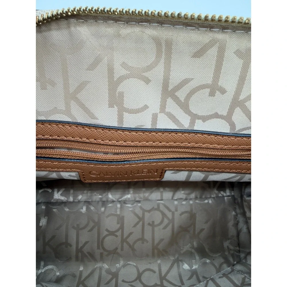 Calvin Klein Floral Logo Satchel Handbag White Crossbody Bag Gold‎ Hardware